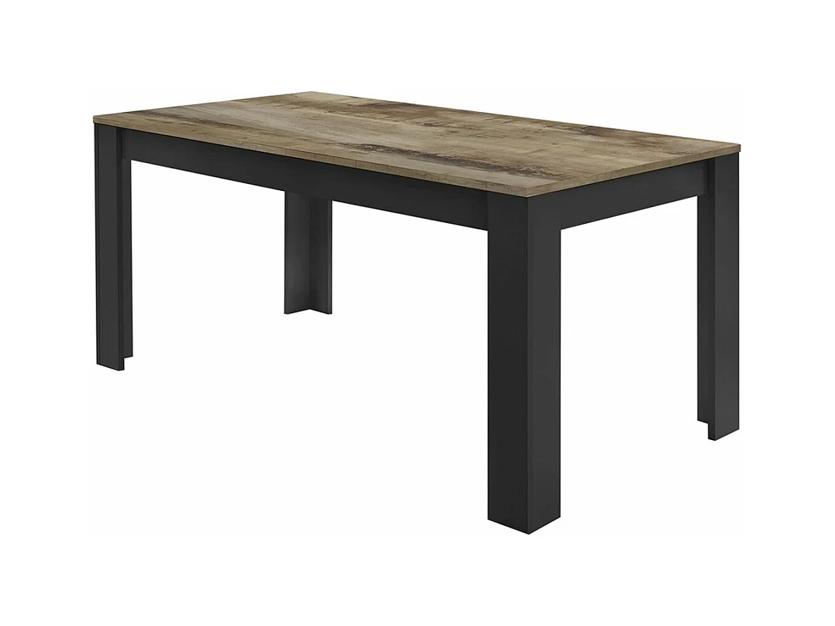 OTELLO - Table Repas 180cm Noir Mat Plateau Aspect Bois Antik