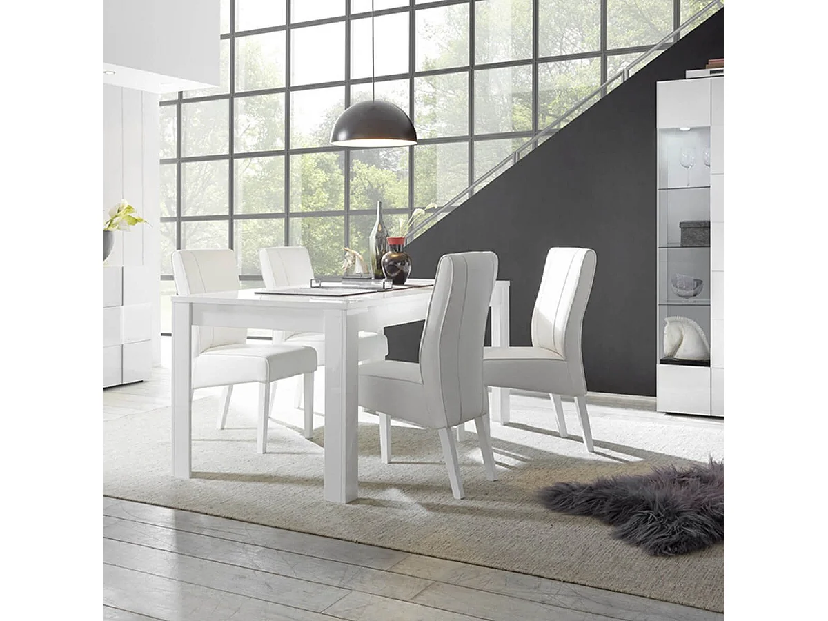 WEISS - Table Repas 180cm Blanc Laqué Brillant