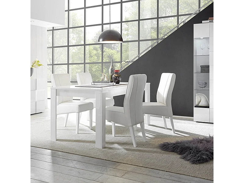 WEISS - Table Repas 180cm Blanc Laqué Brillant