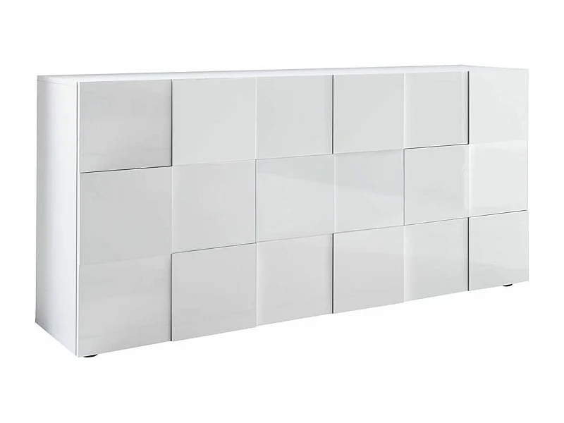 REBECCA - Buffet 3 Portes Finition Blanc Laqué Weiss Relief Damiers