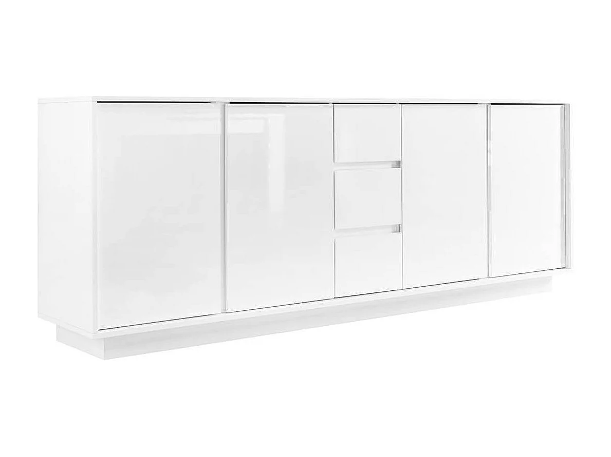 LYSIANE - Buffet 4 Portes 3 Tiroirs Finition Blanc Laqué Brillant Weiss