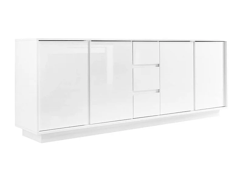 LYSIANE - Buffet 4 Portes 3 Tiroirs Finition Blanc Laqué Brillant Weiss