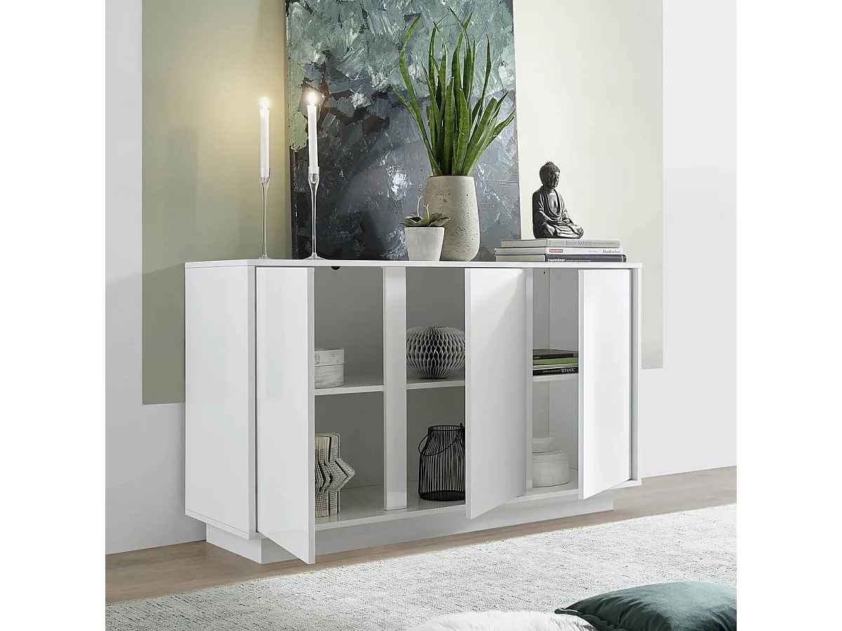 LYSIANE - Buffet 3 Portes Finition Blanc Laqué Brillant Weiss