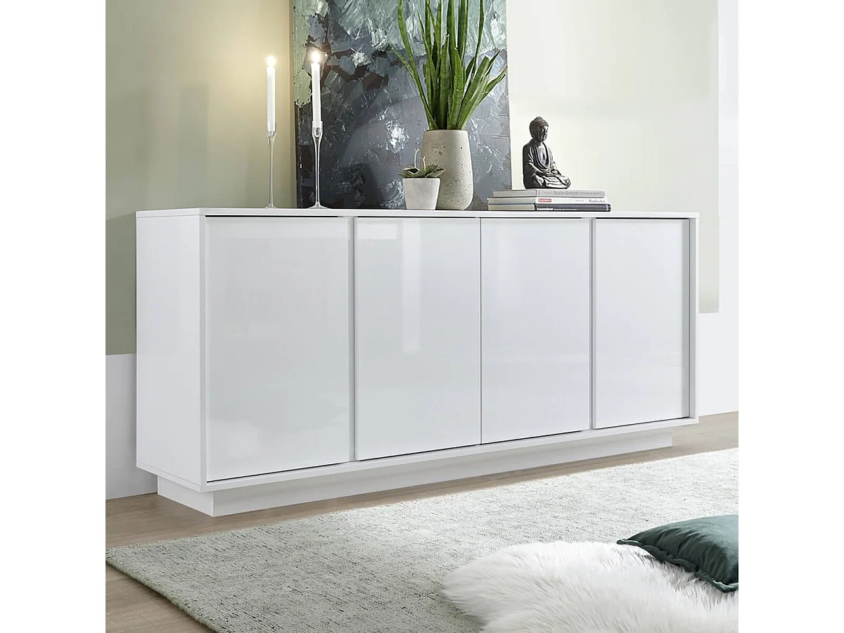 LYSIANE - Buffet 4 Portes Finition Blanc Laqué Brillant Weiss