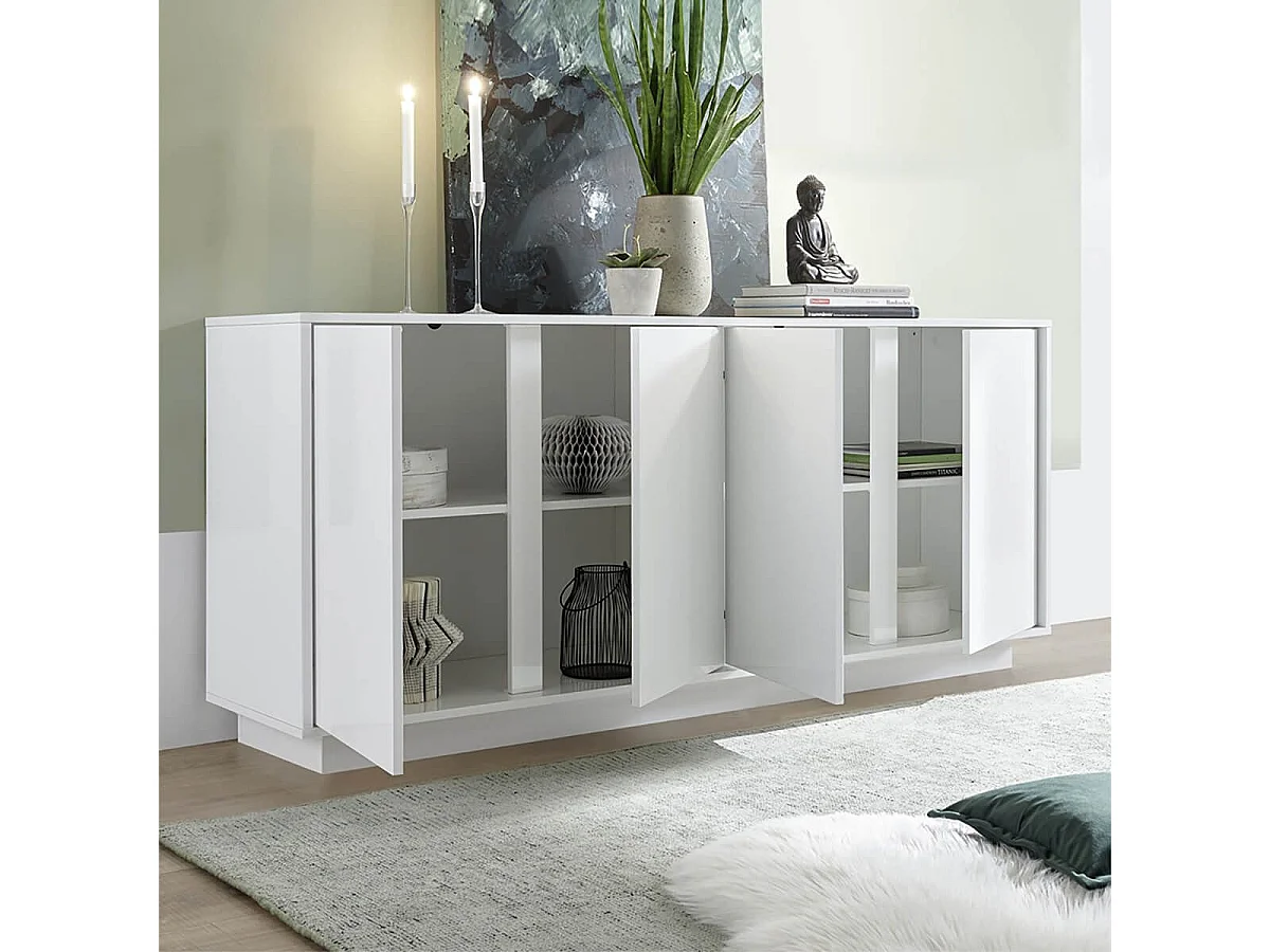 LYSIANE - Buffet 4 Portes Finition Blanc Laqué Brillant Weiss