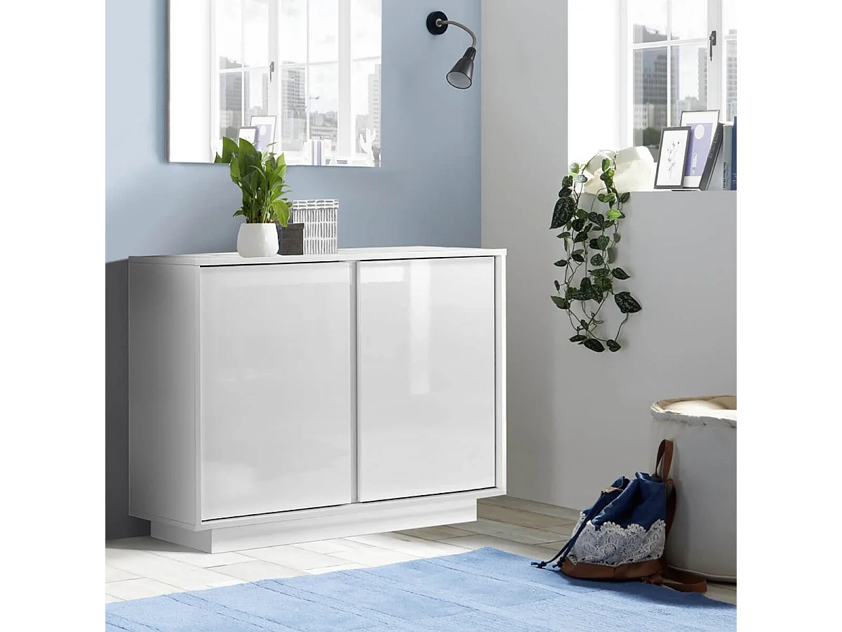 LYSIANE - Buffet 2 Portes Finition Blanc Laqué Brillant Weiss