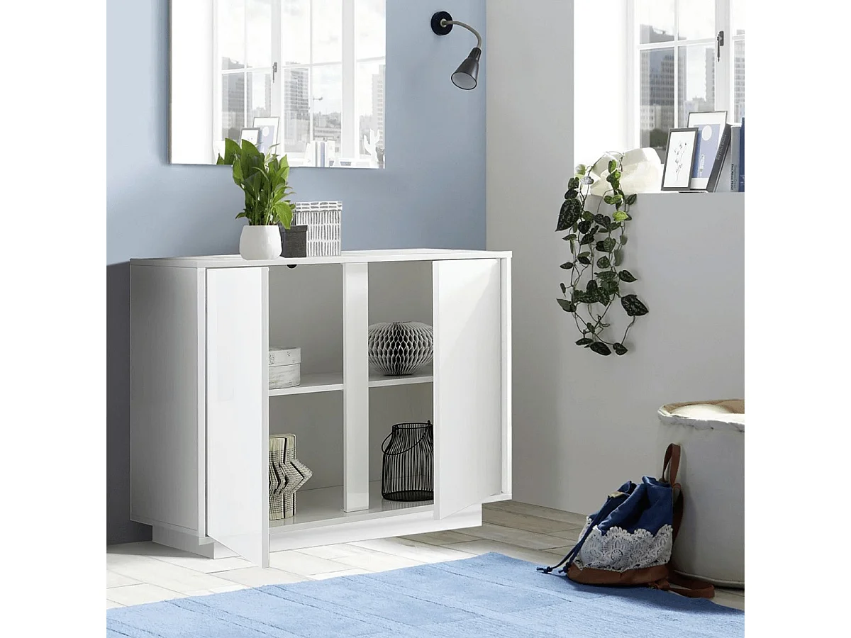 LYSIANE - Buffet 2 Portes Finition Blanc Laqué Brillant Weiss