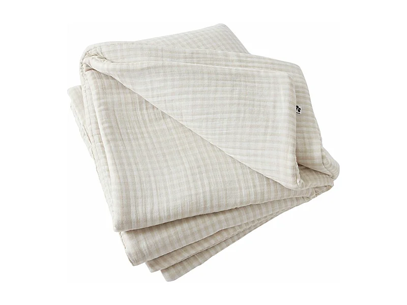 JOEL - Chemin de Lit  90x200cm Gaze de Coton Vichy Coloris Pampa