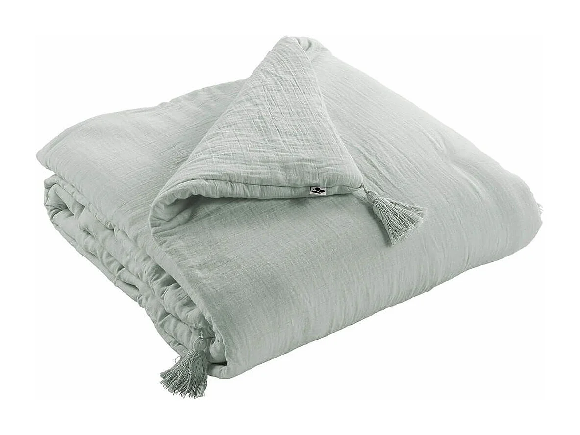 OUREA - Chemin de Lit 90x200cm Capitonné Gaze de Coton Eucalyptus