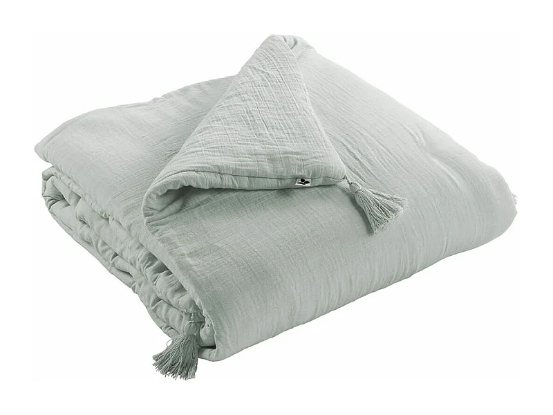 OUREA - Chemin de Lit 90x200cm Capitonné Gaze de Coton Eucalyptus