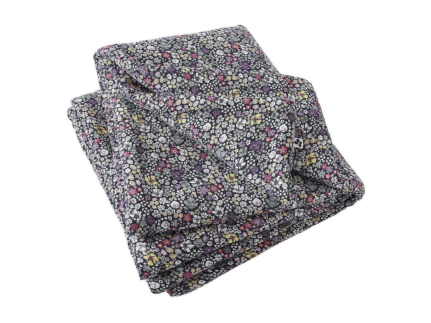 SOIZIC - Chemin de Lit  90x200cm Gaze de Coton Imprimé Bleu-Violet Imprimé Fleurs