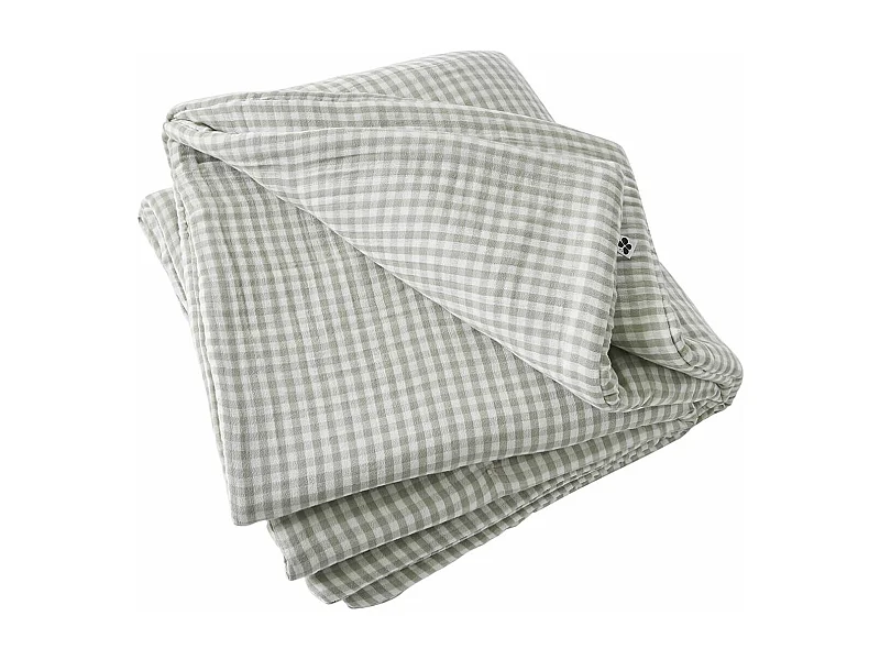 JOEL - Chemin de Lit  90x200cm Gaze de Coton Vichy Coloris Eucalyptus