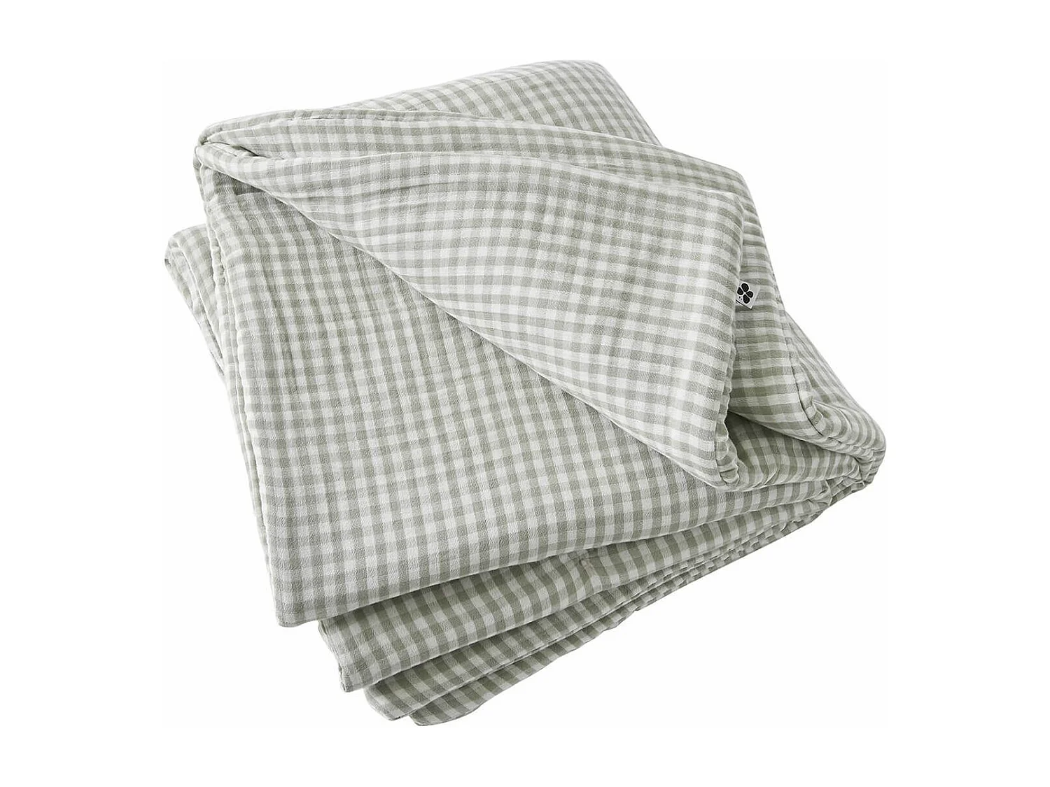 JOEL - Chemin de Lit  90x200cm Gaze de Coton Vichy Coloris Eucalyptus