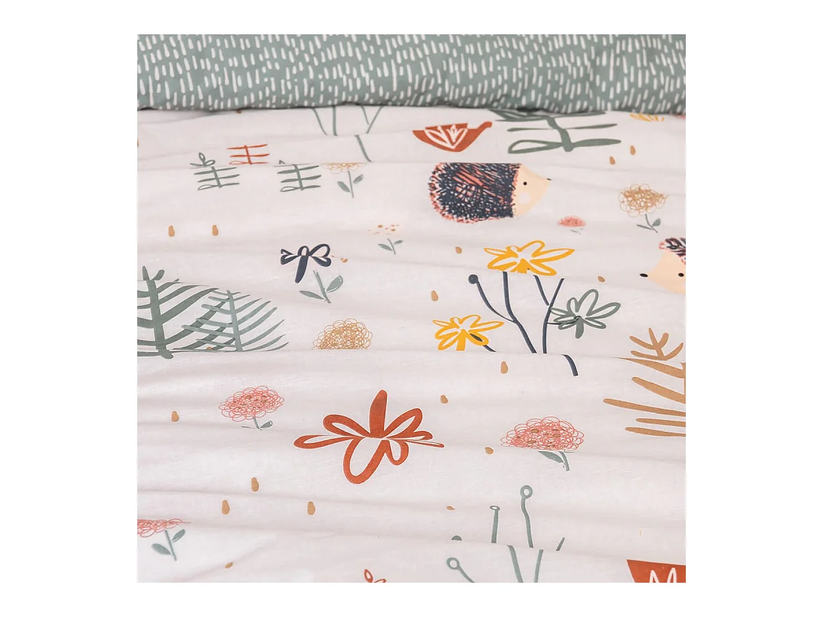 GEDEON - Parure de Lit Imprimé Hérisson Housse de Couette 140x200cm + 1 Taie d'Oreiller