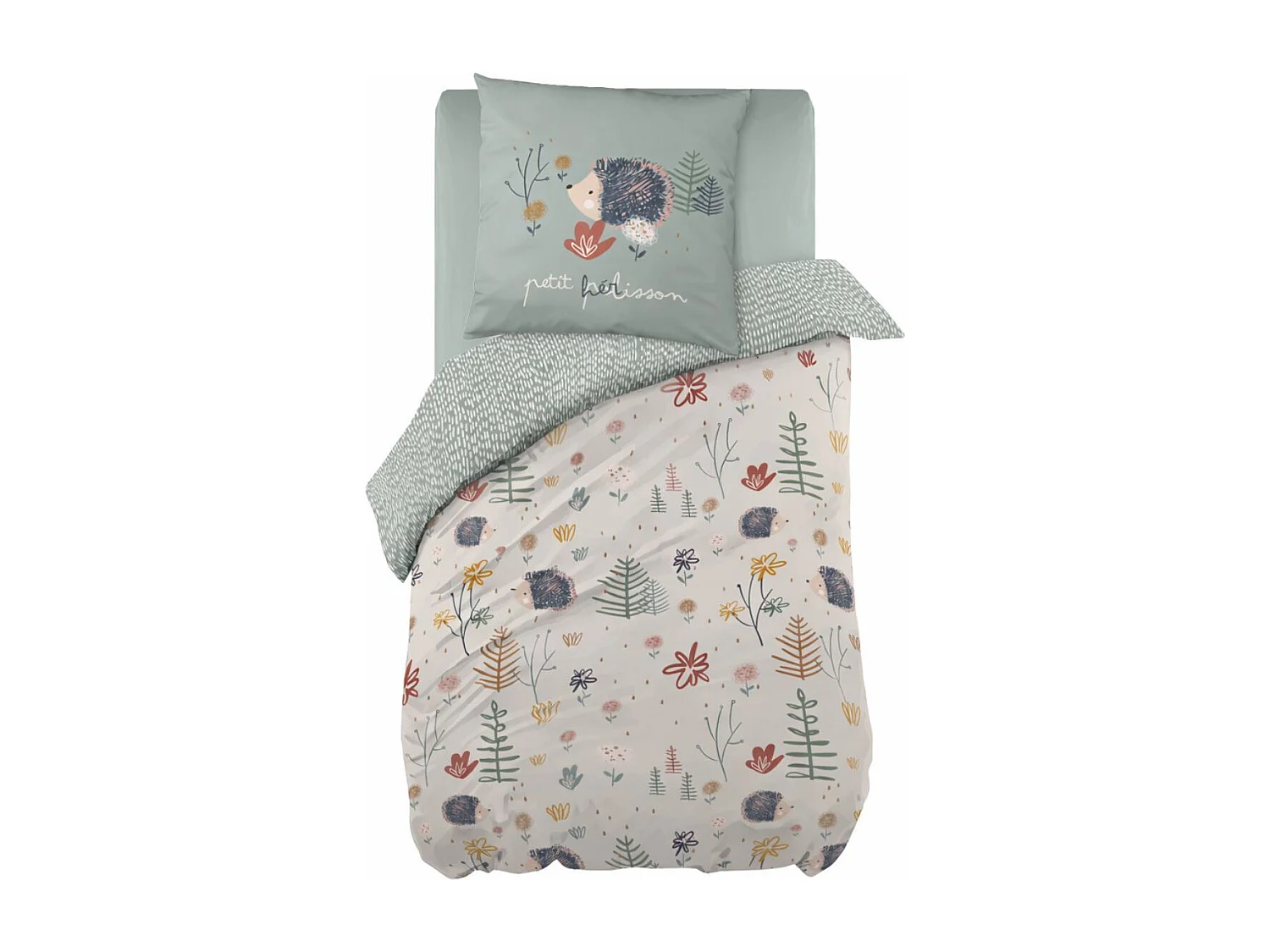 GEDEON - Parure de Lit Imprimé Hérisson Housse de Couette 140x200cm + 1 Taie d'Oreiller