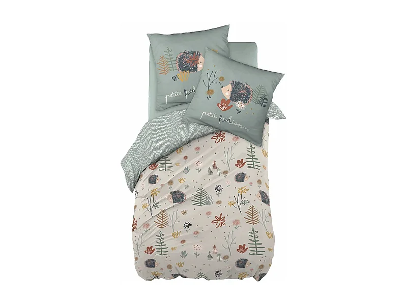 GEDEON - Parure de Lit Imprimé Hérisson Housse de Couette 140x200cm + 1 Taie d'Oreiller