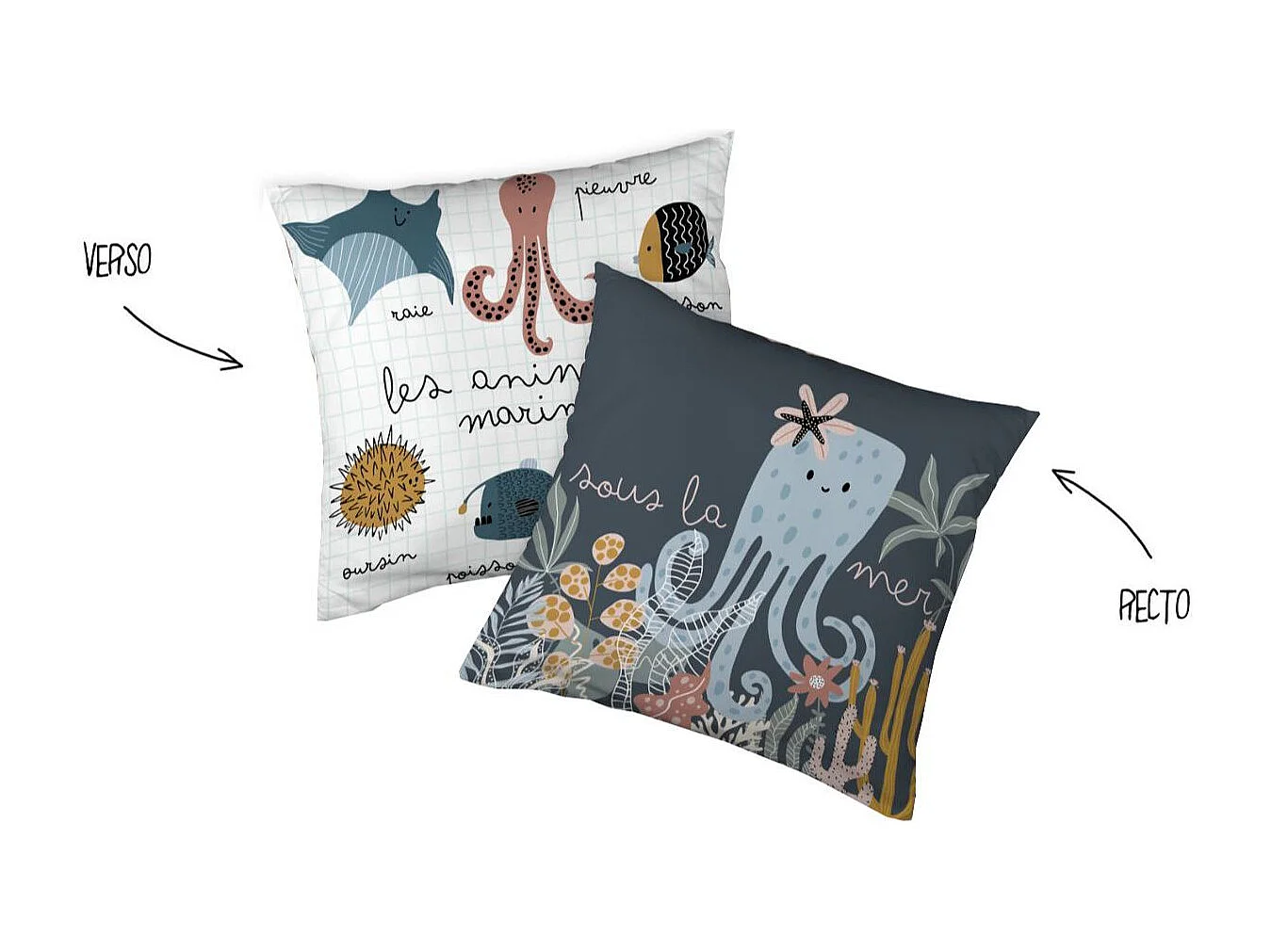 NEMO - Parure de Lit Imprimé Océan Housse de Couette 140x200cm + 1 Taie d'Oreiller