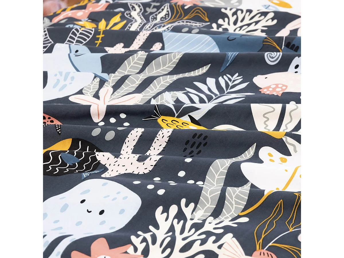 NEMO - Parure de Lit Imprimé Océan Housse de Couette 140x200cm + 1 Taie d'Oreiller