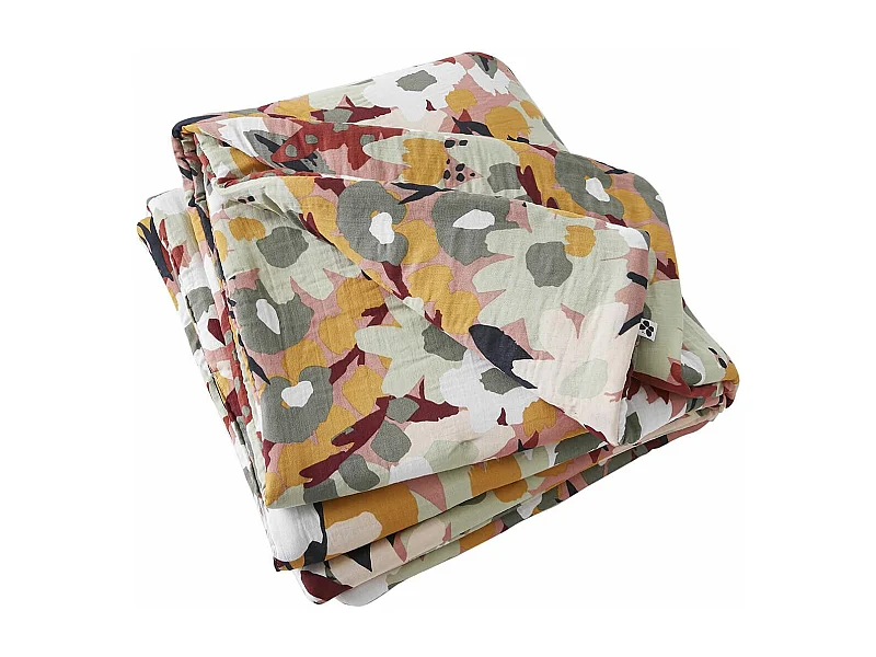 SARAH - Chemin de Lit  90x200cm Gaze de Coton Imprimé Rose Imprimé Floral