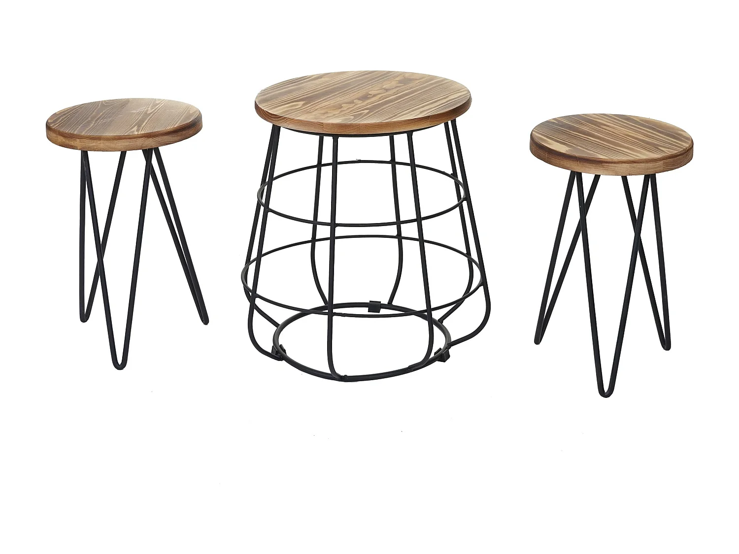 Set 2x sgabelli con tavolino MCW-A80 design industriale legno di pino metallo