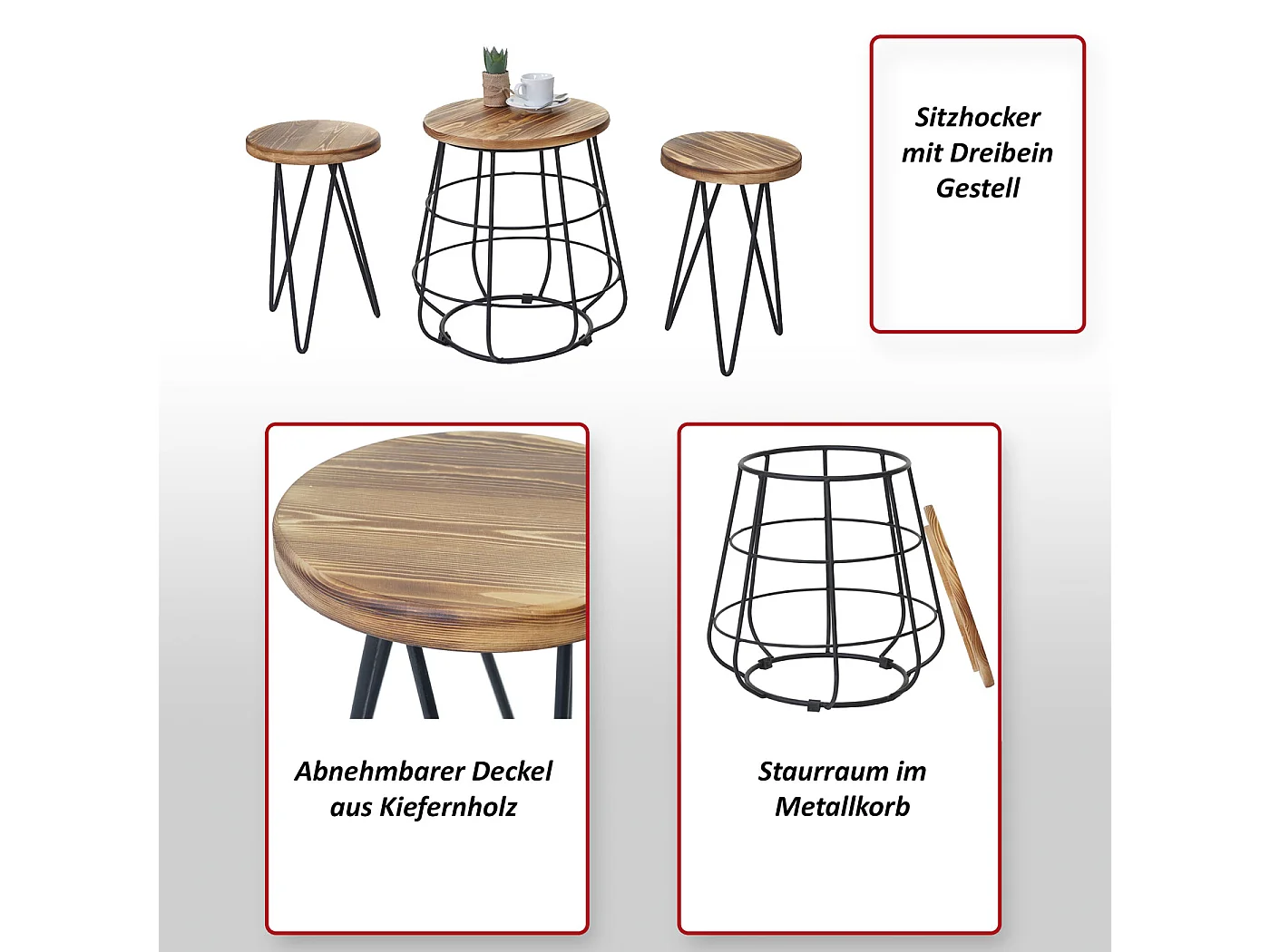 Pouf avec table MCW-A80 (3 pièces)