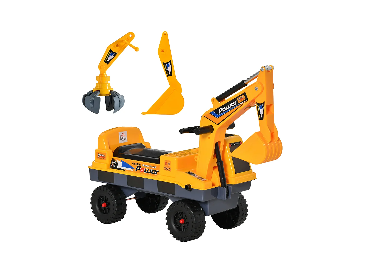 Porteur enfant tractopelle 2-3 ans pelleteuse articulée avec pince incluse effets sonores lumineux PP jaune