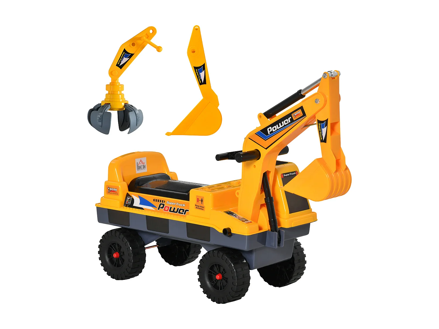 Porteur enfant tractopelle 2-3 ans pelleteuse articulée avec pince incluse effets sonores lumineux PP jaune