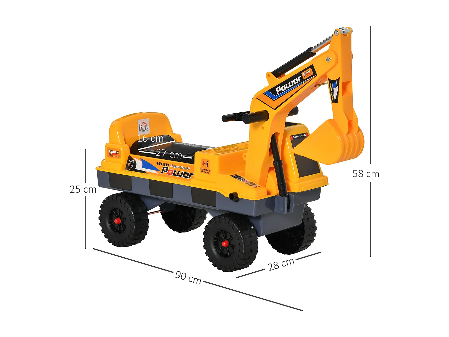 Porteur enfant tractopelle 2-3 ans pelleteuse articulée avec pince incluse effets sonores lumineux PP jaune