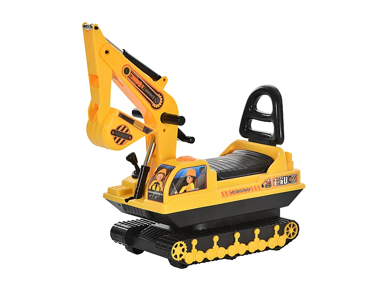 Porteur enfant tractopelle 12-36 mois coffre klaxon fonction pivotante jaune