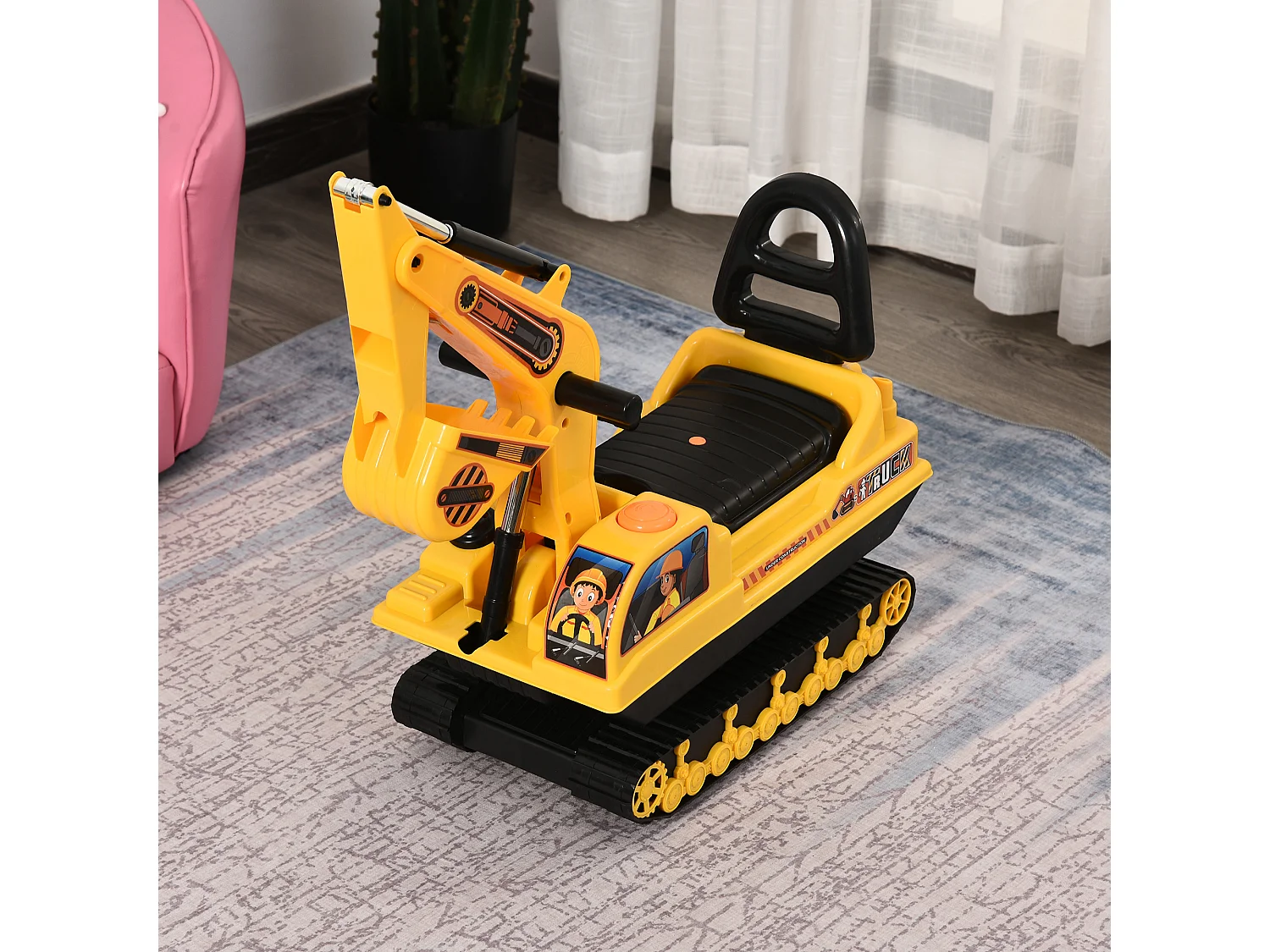 Porteur enfant tractopelle 12-36 mois coffre klaxon fonction pivotante jaune