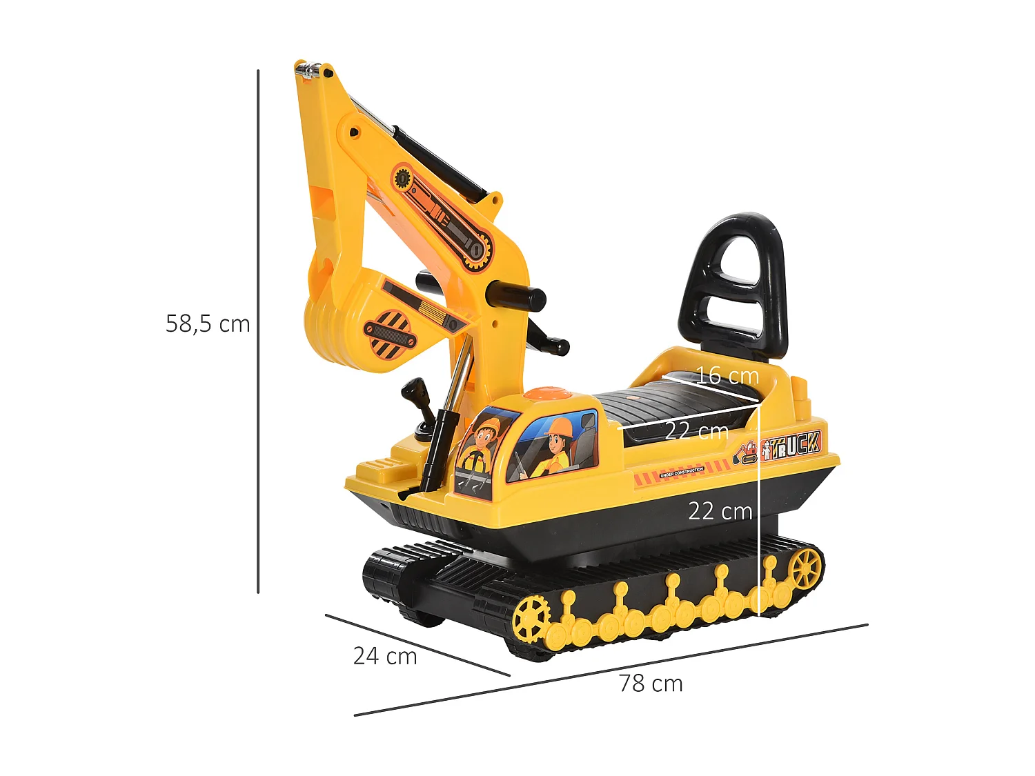 Porteur enfant tractopelle 12-36 mois coffre klaxon fonction pivotante jaune