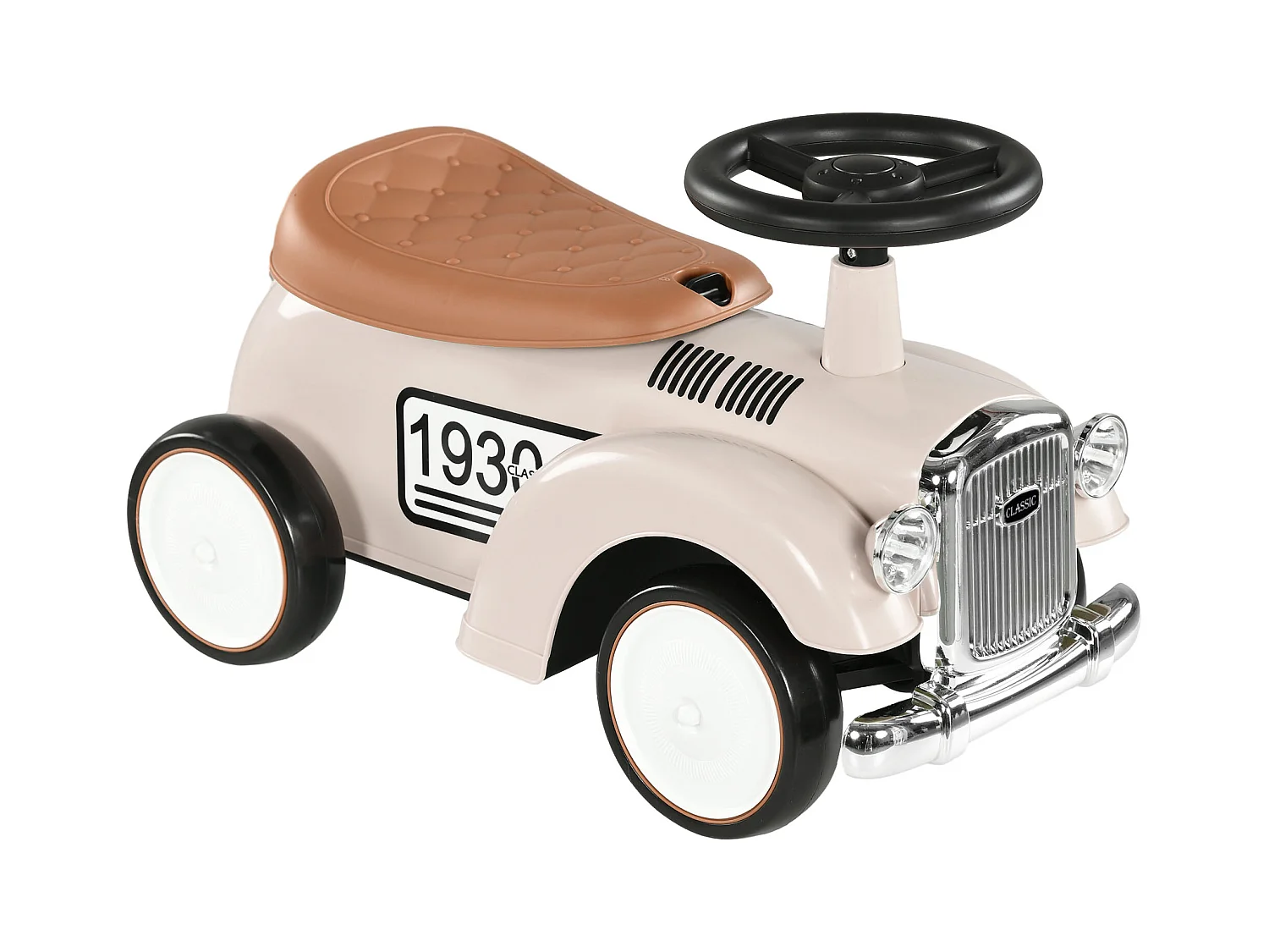 Porteur enfant voiture de collection rétro coffre butée arrière anti-basculement klaxon beige