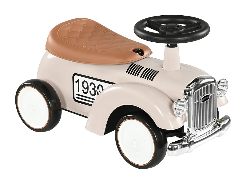 Porteur enfant voiture de collection rétro coffre butée arrière anti-basculement klaxon beige