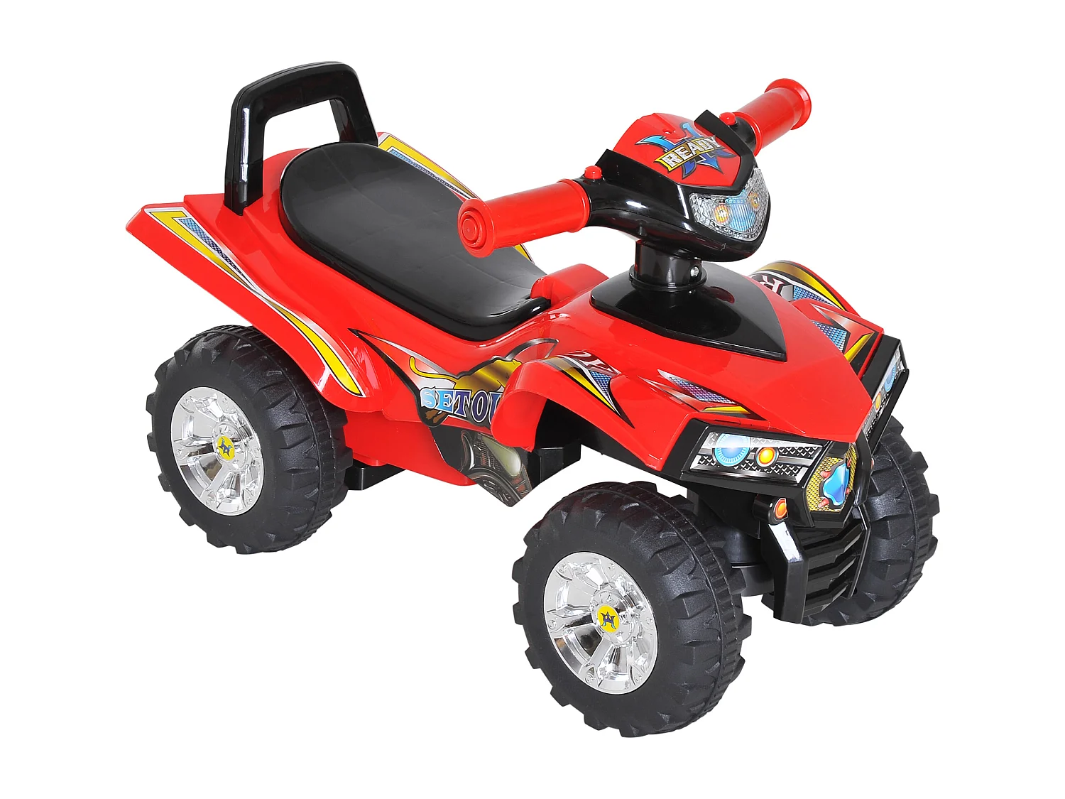 Porteur enfants quad 12-36 mois dim. 60L x 38l x 42H cm effets lumineux et sonores rouge noir