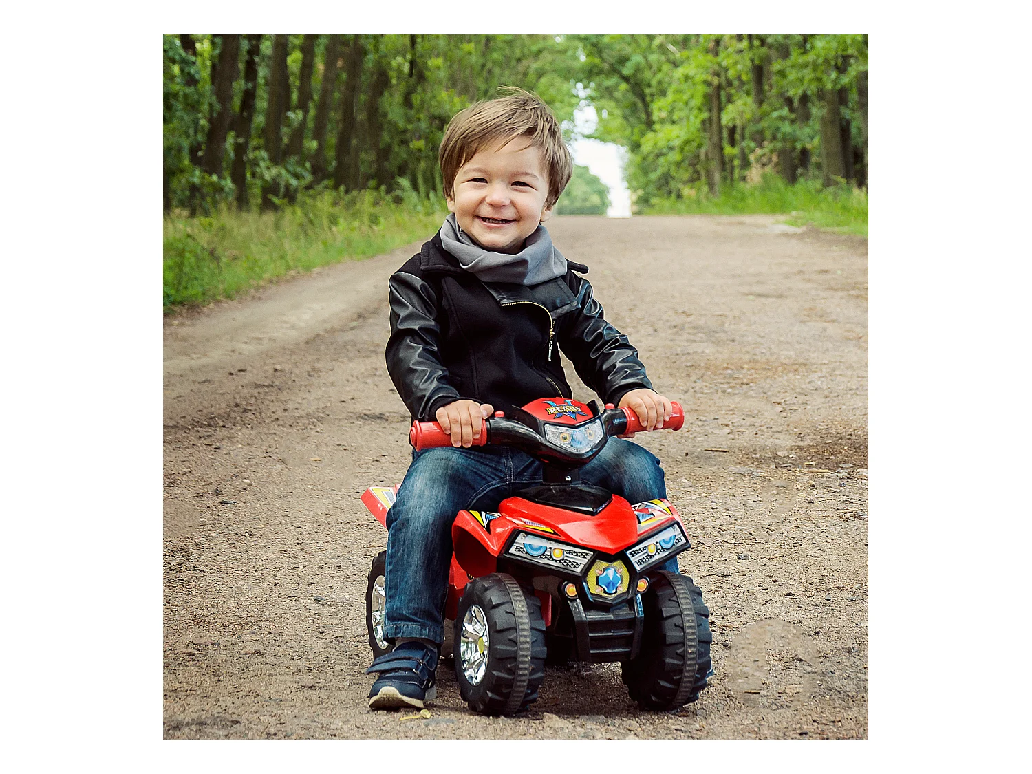 Porteur enfants quad 12-36 mois dim. 60L x 38l x 42H cm effets lumineux et sonores rouge noir