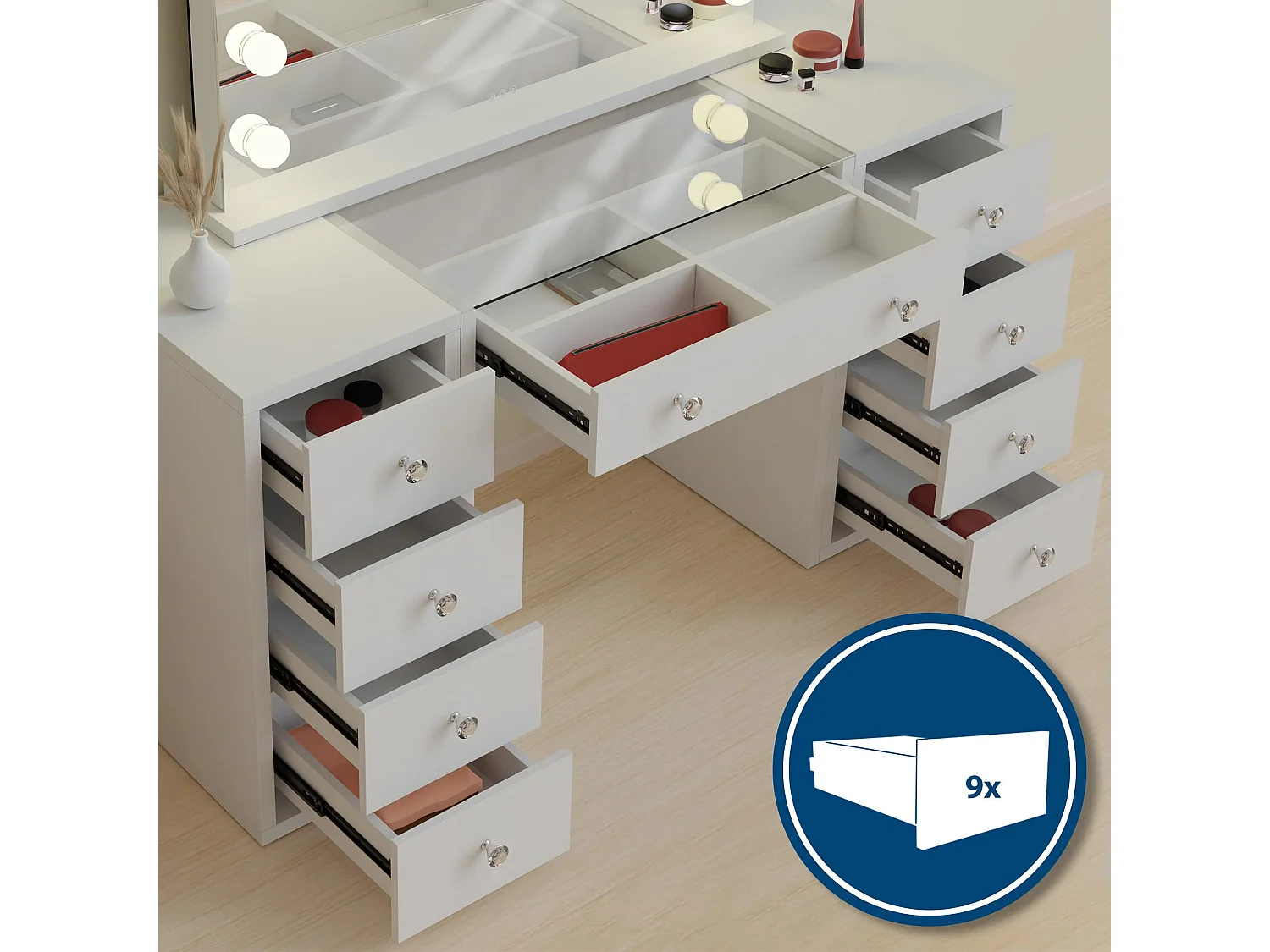 Coiffeuse - carré - Bois - 143 x 50 cm - Blanc - Tiline