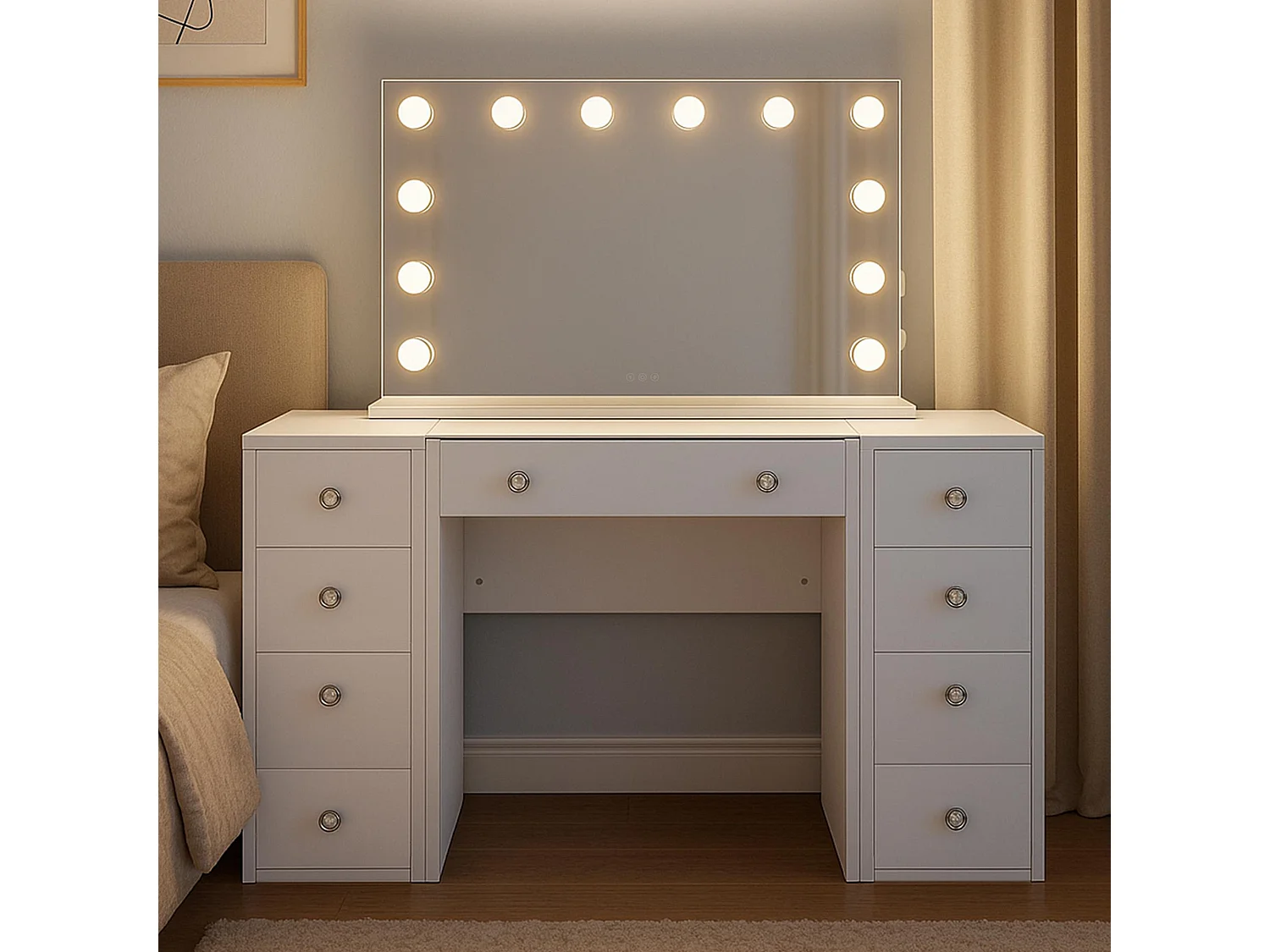 Coiffeuse - carré - Bois - 143 x 50 cm - Blanc - Tiline