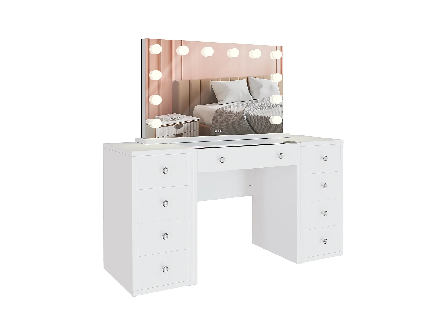 Coiffeuse - carré - Bois - 143 x 50 cm - Blanc - Tiline