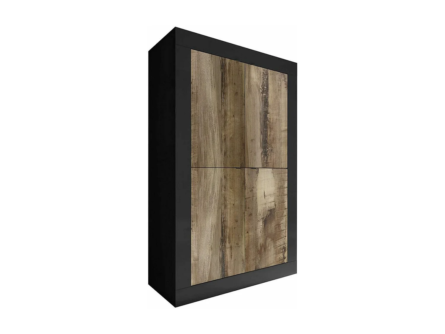 OTELLO - Rangement 4 Portes Finition Noir Mat et Aspect Bois Antik
