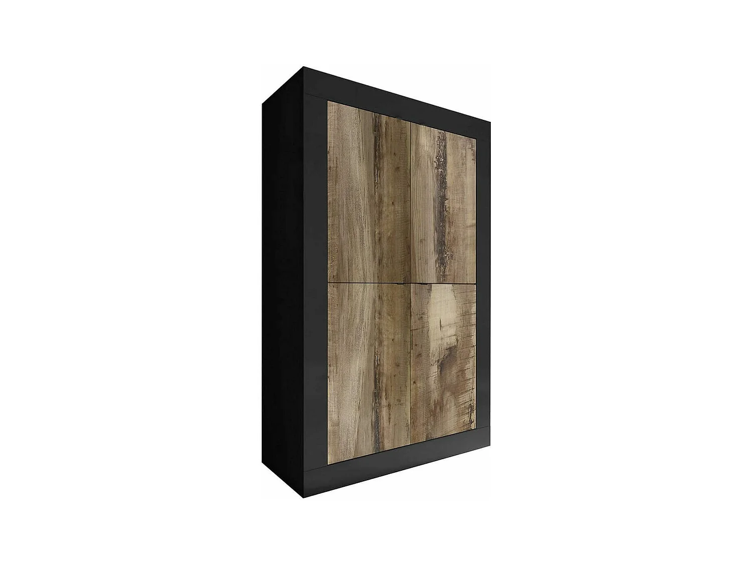 OTELLO - Rangement 4 Portes Finition Noir Mat et Aspect Bois Antik