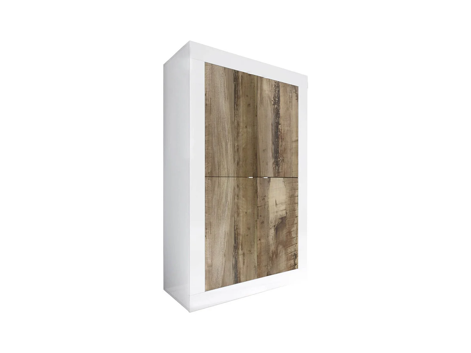 OTELLO - Rangement 4 Portes Finition Blanc Laqué et Aspect Bois Antik