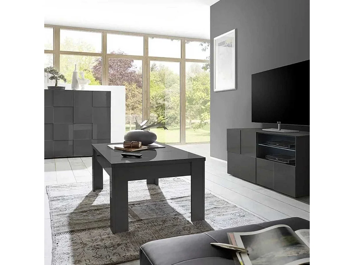 CARBONE - Table Basse Rectangulaire Finition Gris Carbone Laqué