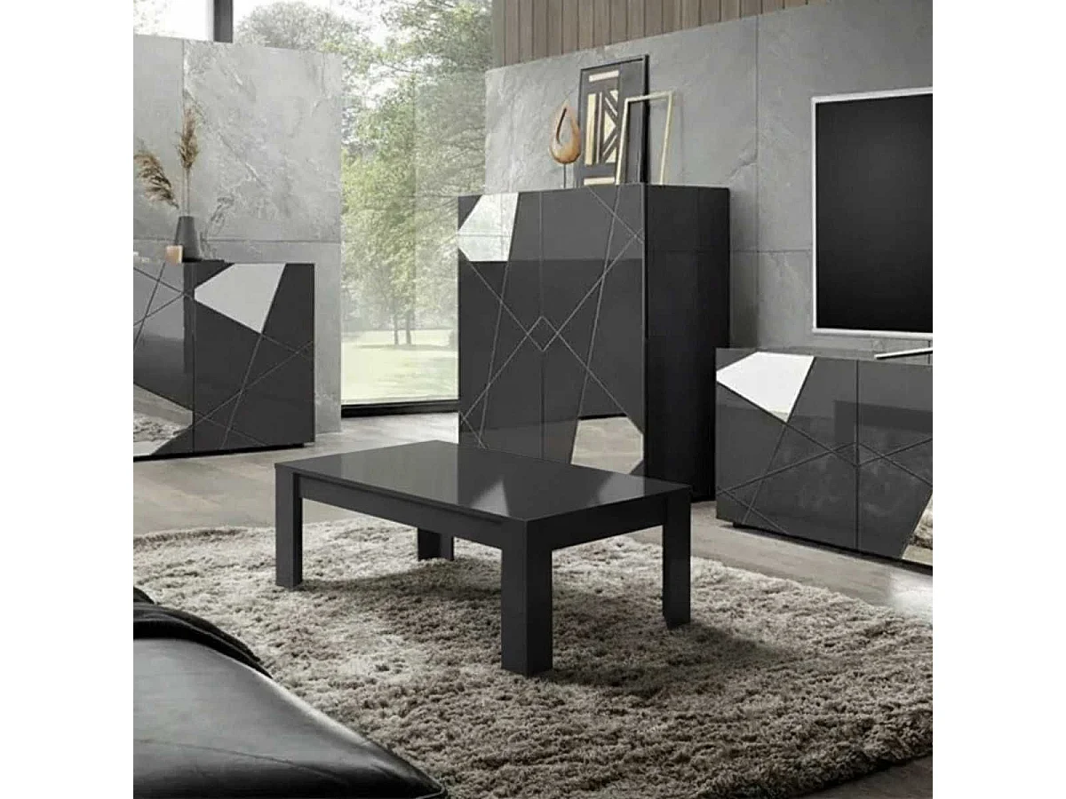 CARBONE - Table Basse Rectangulaire Finition Gris Carbone Laqué