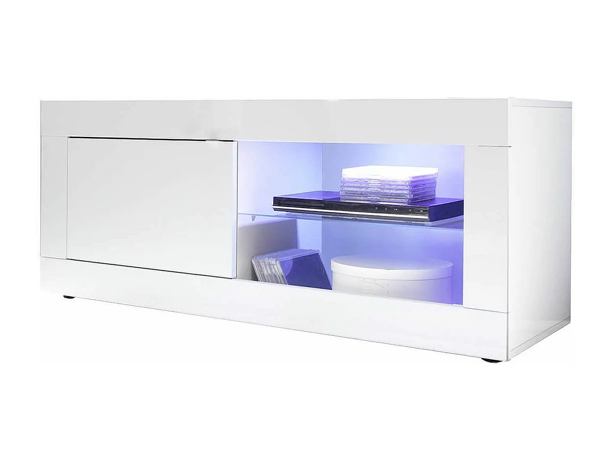 OTELLO - Ensemble Salon avec Vitrine 4 Portes Finition Blanc Laqué Weiss avec Leds