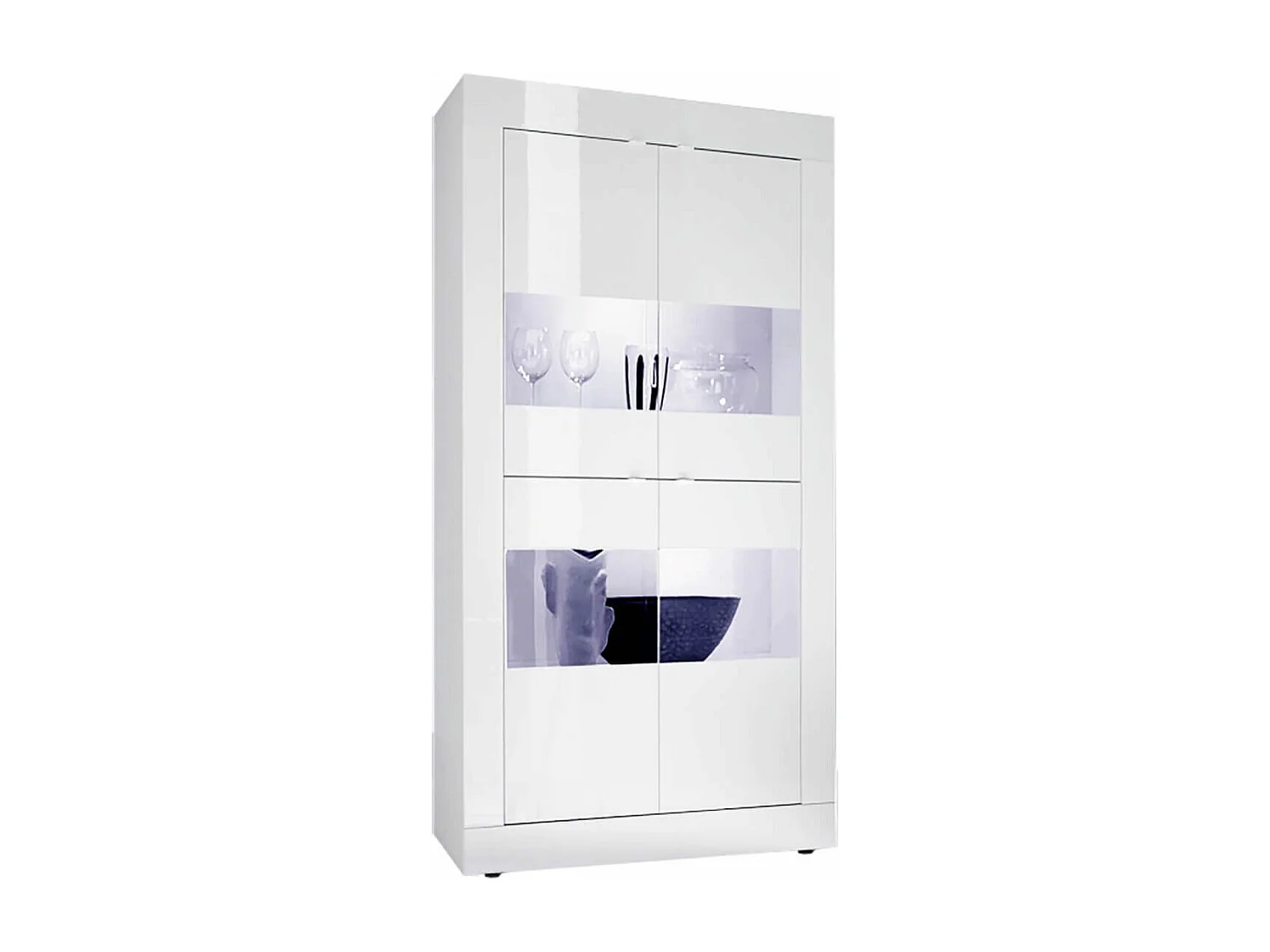 OTELLO - Ensemble Salon avec Vitrine 4 Portes Finition Blanc Laqué Weiss avec Leds