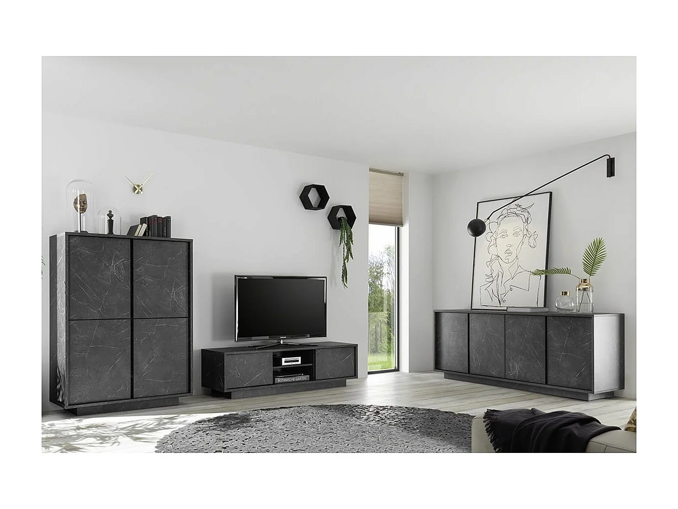 PIRALIA - Ensemble Salon Aspect Marbre Gris Anthracite