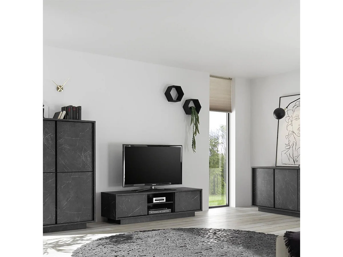 PIRALIA - Ensemble Salon Aspect Marbre Gris Anthracite