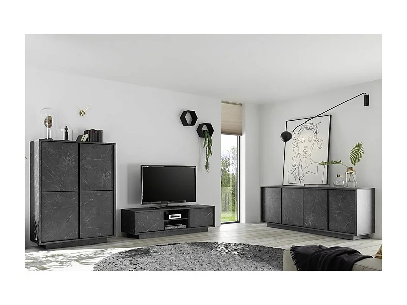 PIRALIA - Ensemble Salon Aspect Marbre Gris Anthracite
