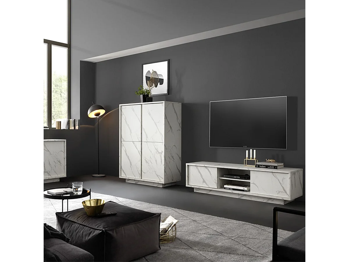 PIRALIA - Ensemble Salon Aspect Marbre Blanc