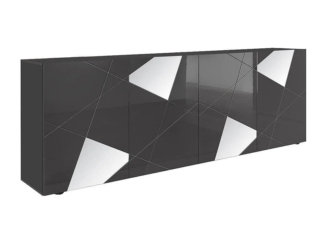 ORIANA - Ensemble Salon Gris Carbone avec Sérigraphies et Miroirs